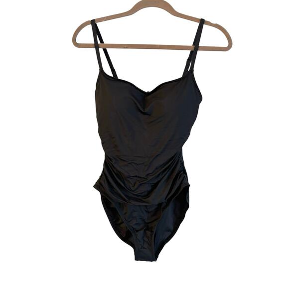 La Blanca Other - La Blanca Island Goddess Rouched One Piece Swimsuit Women’s Size 10 Black UPF 50